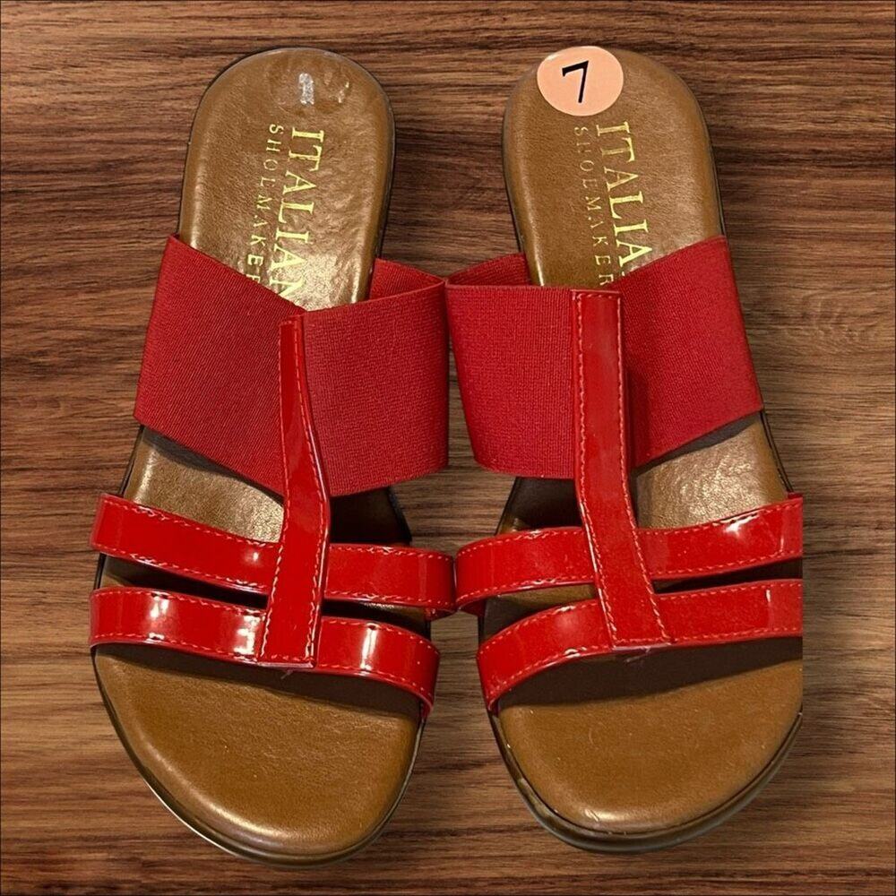 Italian Shoemakers Red Patent Stretch Strap Wedge Sandals Women’s Size 7